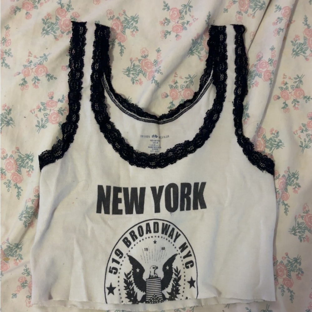 Brandy Melville New York Black Lace Cropped Tank Top